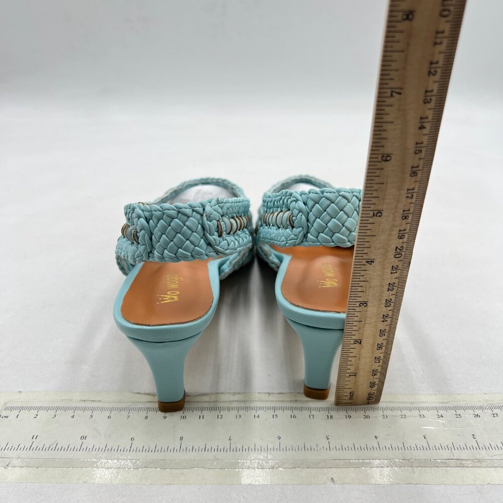 Wo Wagas Blue Slingback Strap Square Toe Pumps Slip On Kitten Heel Woven Sandals - Picture 5 of 8